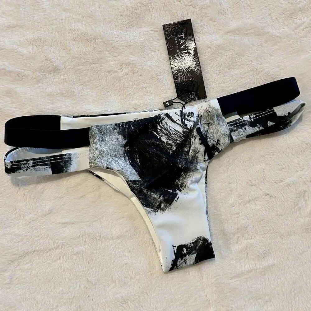 NWT Tavik Chloe Mini Cutout Swim Bottom in White Smudge - Extra Small